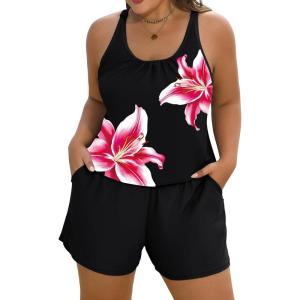 image:imageArolina Womens Plus Size Swim Romper One Piece Swimsuits Modest Bathing Suit with Pockets S24WHot Pink Floral