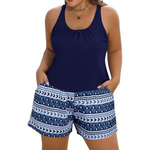 image:imageArolina Womens Plus Size Swim Romper One Piece Swimsuits Modest Bathing Suit with Pockets S24WNavy Cube