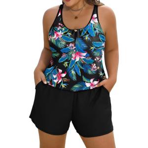 image:imageArolina Womens Plus Size Swim Romper One Piece Swimsuits Modest Bathing Suit with Pockets S24WPink Blue Floral