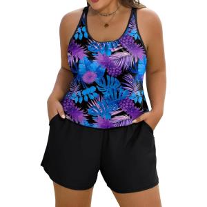 image:imageArolina Womens Plus Size Swim Romper One Piece Swimsuits Modest Bathing Suit with Pockets S24WPurple Pineapple