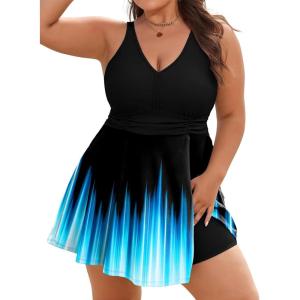 image:imageArolina Womens Plus Size Tankini Swimsuits Two Piece Tummy Control Swim Dress Hide Belly Bathing Suits with BoyshortsBlack Lake Blue