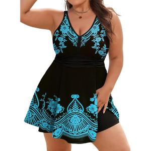 image:imageArolina Womens Plus Size Tankini Swimsuits Two Piece Tummy Control Swim Dress Hide Belly Bathing Suits with BoyshortsBlue Flower