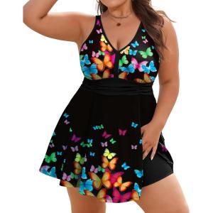 image:imageArolina Womens Plus Size Tankini Swimsuits Two Piece Tummy Control Swim Dress Hide Belly Bathing Suits with BoyshortsButterfly