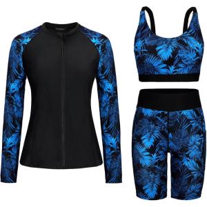 image:imageArolina Womens Rash Guard Long Sleeve Swim Shirts Swimsuit 2026 Bathing Suit with Womens Swim Shorts amp Two PocketsBlack