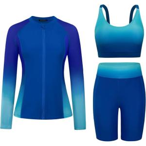 image:imageArolina Womens Rash Guard Long Sleeve Swim Shirts Swimsuit 2026 Bathing Suit with Womens Swim Shorts amp Two PocketsBluegreen Gradient
