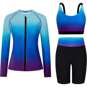 image:imageArolina Womens Rash Guard Long Sleeve Swim Shirts Swimsuit 2026 Bathing Suit with Womens Swim Shorts amp Two PocketsBluepurple Gradient