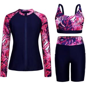 image:imageArolina Womens Rash Guard Long Sleeve Swim Shirts Swimsuit 2026 Bathing Suit with Womens Swim Shorts amp Two PocketsHot Pink