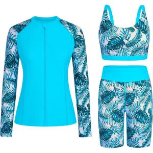 image:imageArolina Womens Rash Guard Long Sleeve Swim Shirts Swimsuit 2026 Bathing Suit with Womens Swim Shorts amp Two PocketsLake Blue