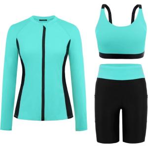 image:imageArolina Womens Rash Guard Long Sleeve Swim Shirts Swimsuit 2026 Bathing Suit with Womens Swim Shorts amp Two PocketsLake Green