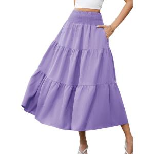 image:imageArolina Womens Summer Maxi Skirt Casual Smocked High Waist Long Skirts Flowy Boho Skirt with Pockets for Beach VacationPurple