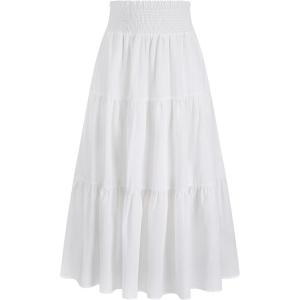 image:imageArolina Womens Summer Maxi Skirt Casual Smocked High Waist Long Skirts Flowy Boho Skirt with Pockets for Beach VacationWhite