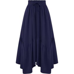 image:imageArolina Women Long Skirts High Waist Skirts Renaissance Maxi Skirts Summer Casual Elegant A Line Flowy Skirts with PocketsNavy Blue