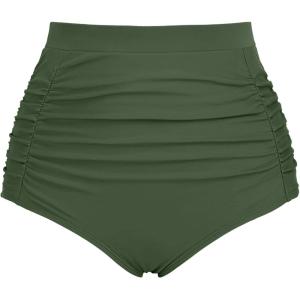 image:imageArolina Womens High Waisted Bikini Bottoms Swim Bottom Ruched Full Coverage Retro Bathing Suit BottomsArmy Green