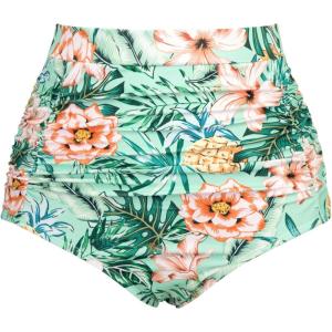 image:imageArolina Womens High Waisted Bikini Bottoms Swim Bottom Ruched Full Coverage Retro Bathing Suit BottomsMint Green Tropical