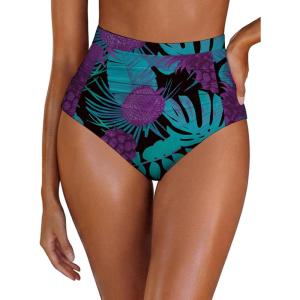 image:imageArolina Womens High Waisted Bikini Bottoms Swim Bottom Ruched Full Coverage Retro Bathing Suit BottomsPurple Pineapple